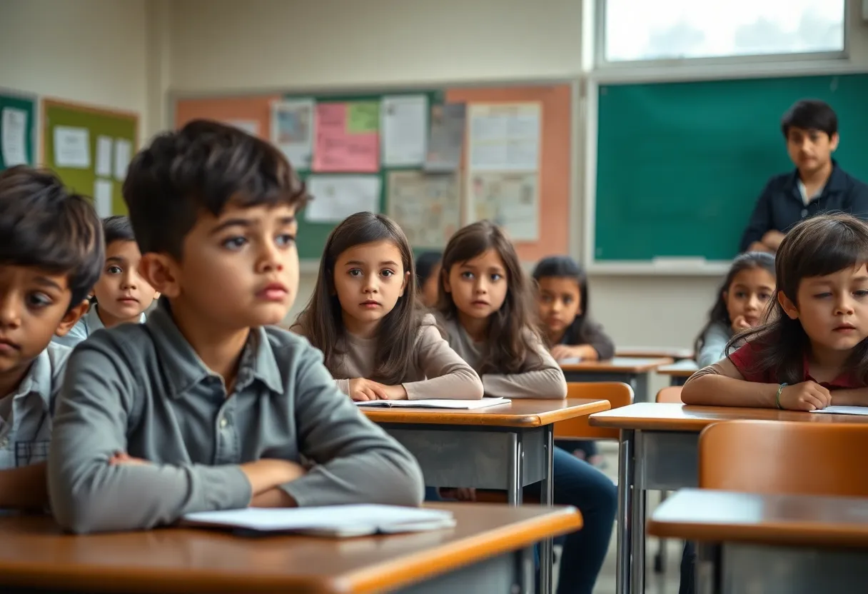 Classroom with students looking concerned about safety