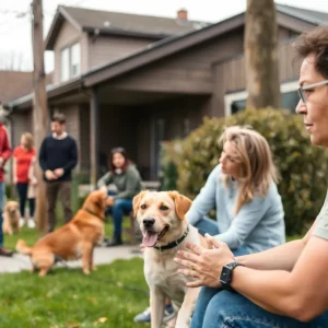 Community members discussing dog safety and legislation