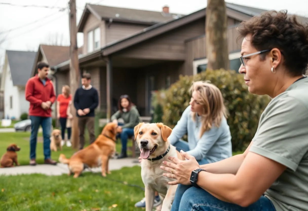 Community members discussing dog safety and legislation