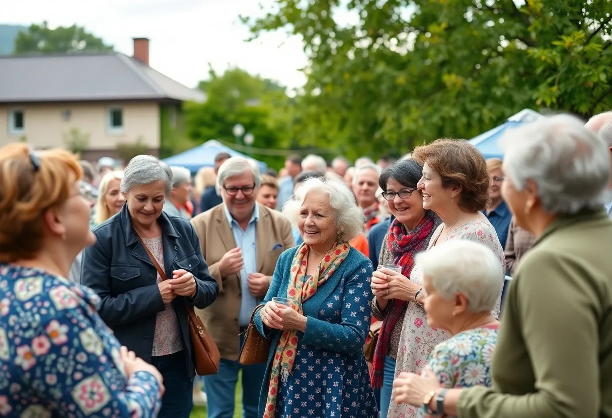 A community gathering celebrating a veteran's legacy.