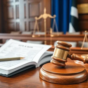 A courtroom representing justice and legal processes related to voting rights.