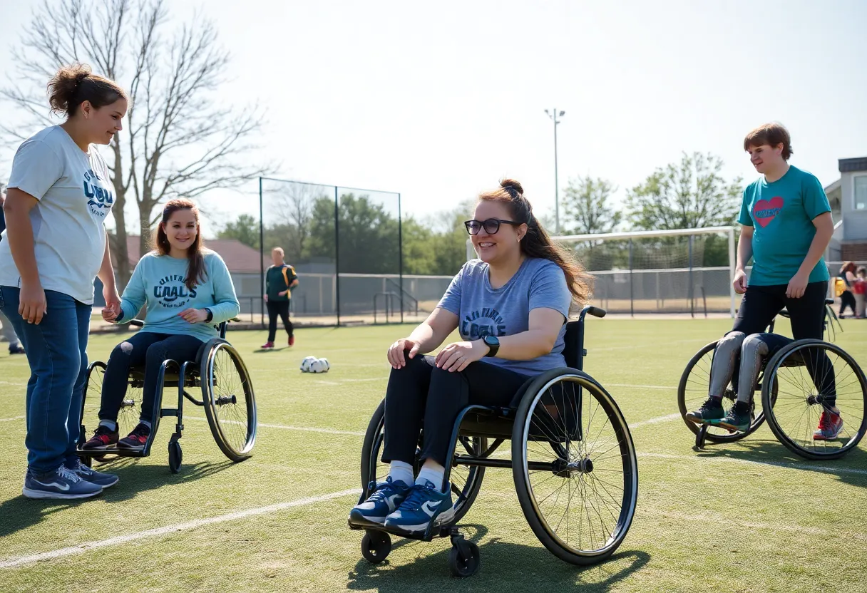 Individuals with disabilities participating in adaptive sports.
