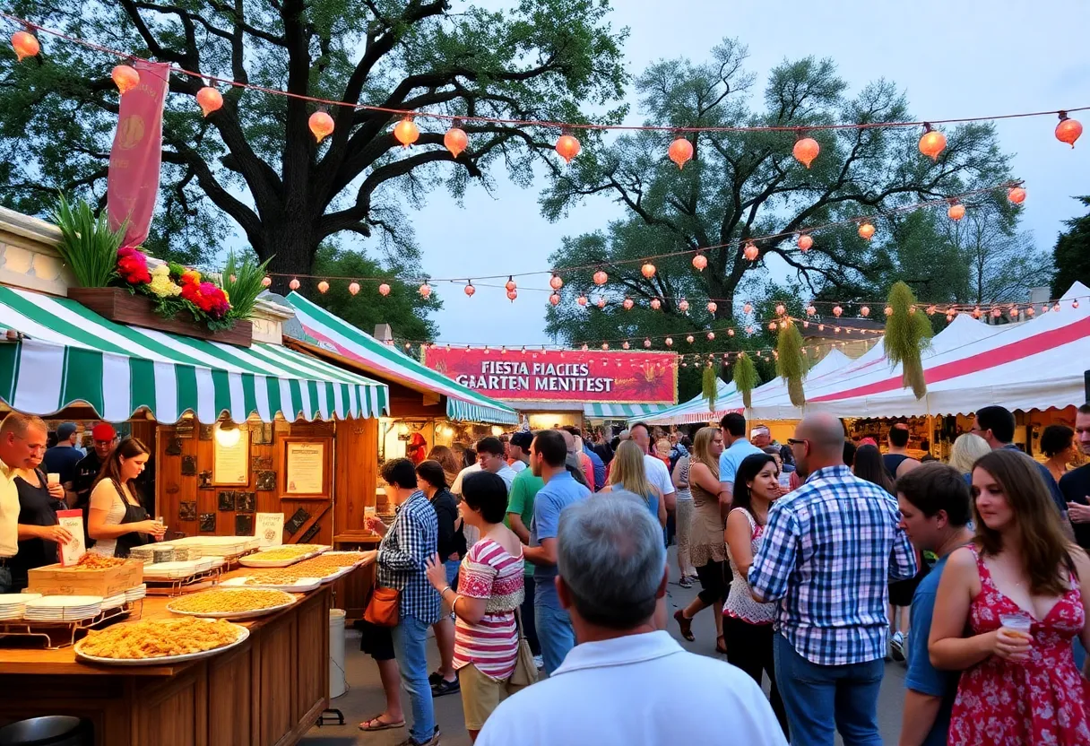 Festival attendees enjoying German food and drinks at Fiesta Gartenfest in San Antonio.