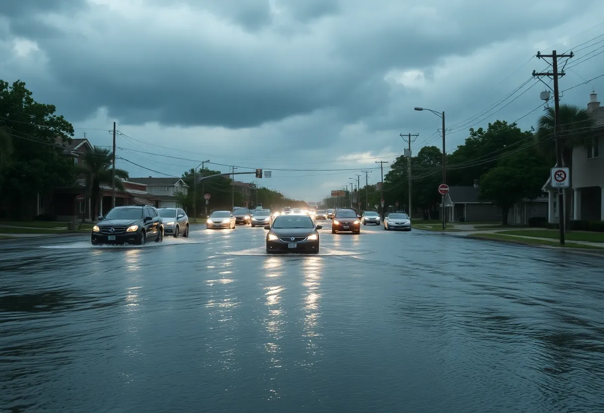 Flooded street in San Antonio during severe thunderstorms