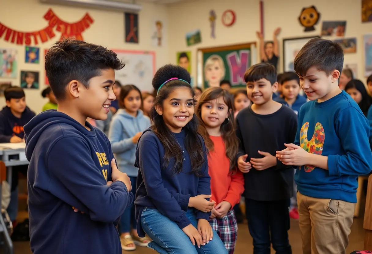 Students participating in a youth theater program