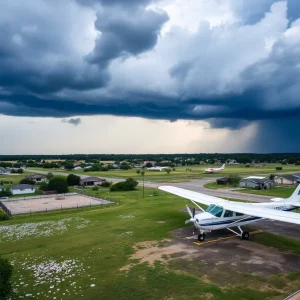 Storm damage in Hays County with hail and overturned aircraft