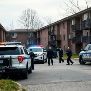 Police conducting a raid at abandoned apartments
