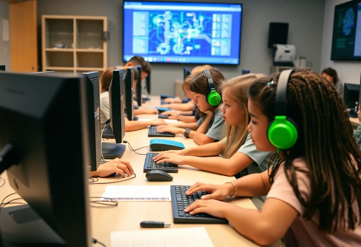 Students participating in a cybersecurity training for CyberPatriot program