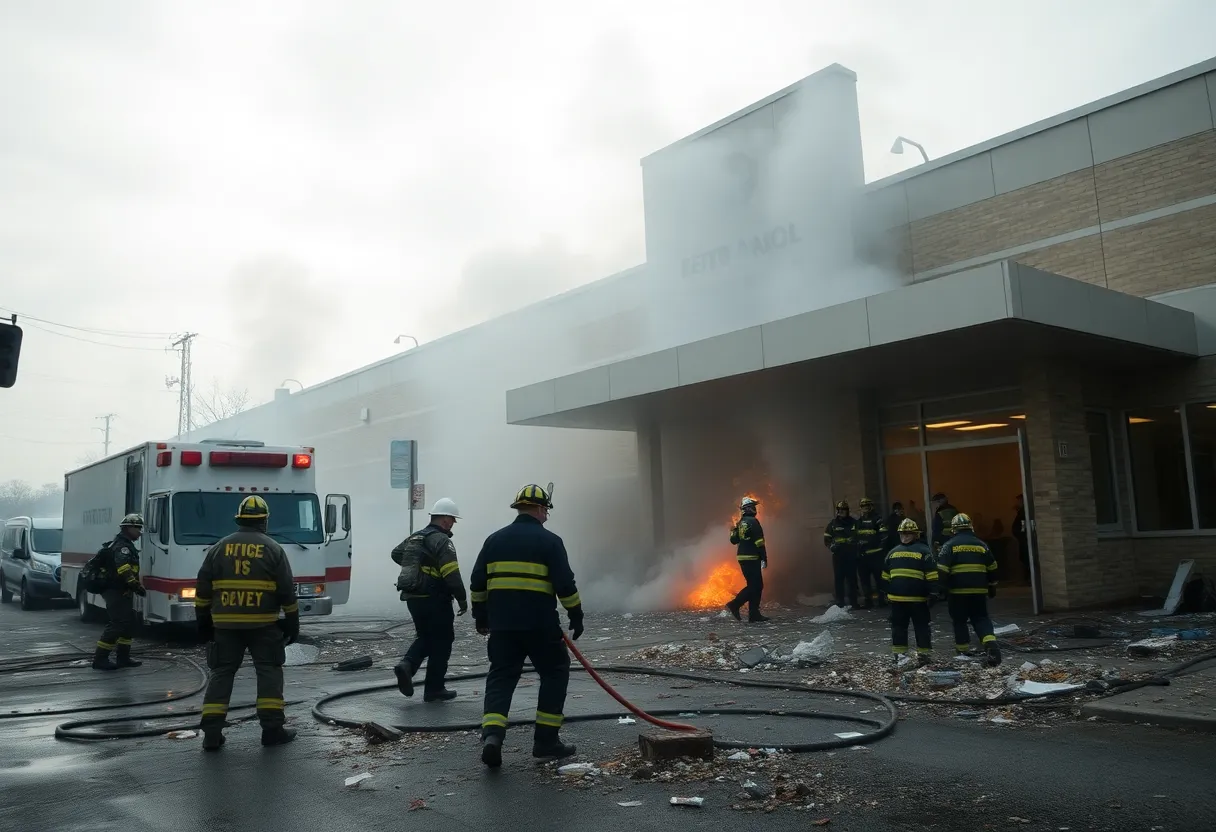 Emergency responders at the scene of the Palm Springs clinic bombing.