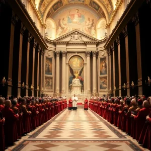 Sistine Chapel during the papal conclave with cardinals gathered