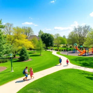 Families enjoying time in a park in Plano, Texas.