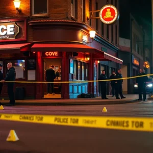 Scene of a shooting incident outside a bar with police presence