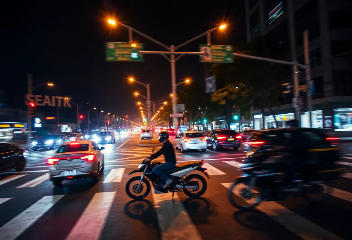 Scene of a motorcycle accident in San Antonio at night