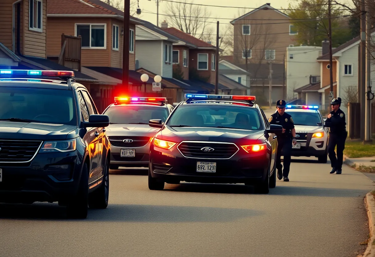 San Antonio police chasing a suspect on foot amidst urban backyards.