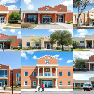 Collage of San Antonio public school buildings with students
