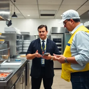 Health inspector in a San Antonio restaurant kitchen