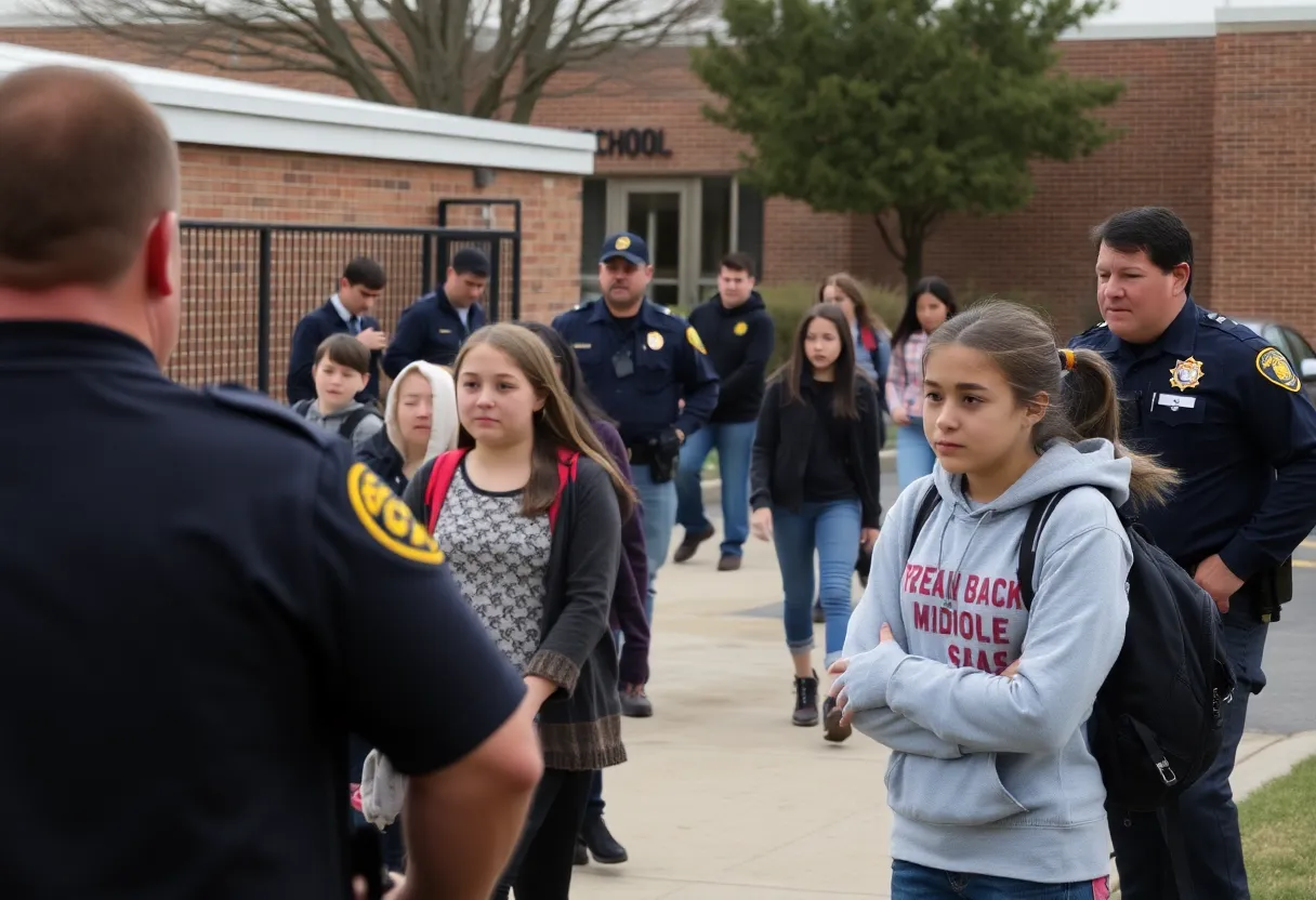 Police presence outside a middle school in San Antonio, Texas