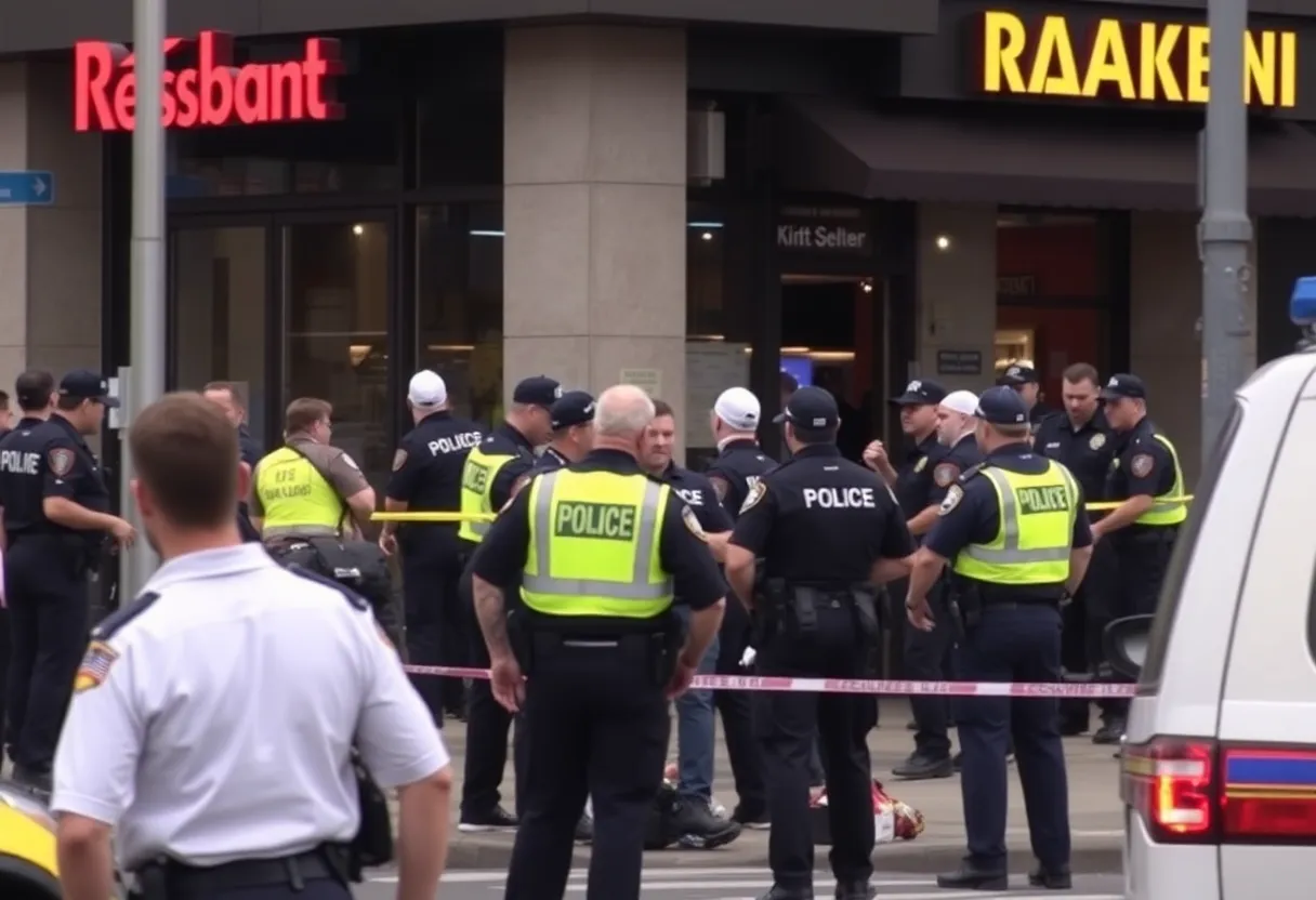Police at the scene of a shooting outside The Stout House bar in San Antonio.