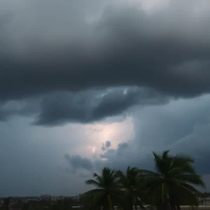 Thunderstorm clouds over San Antonio skyline