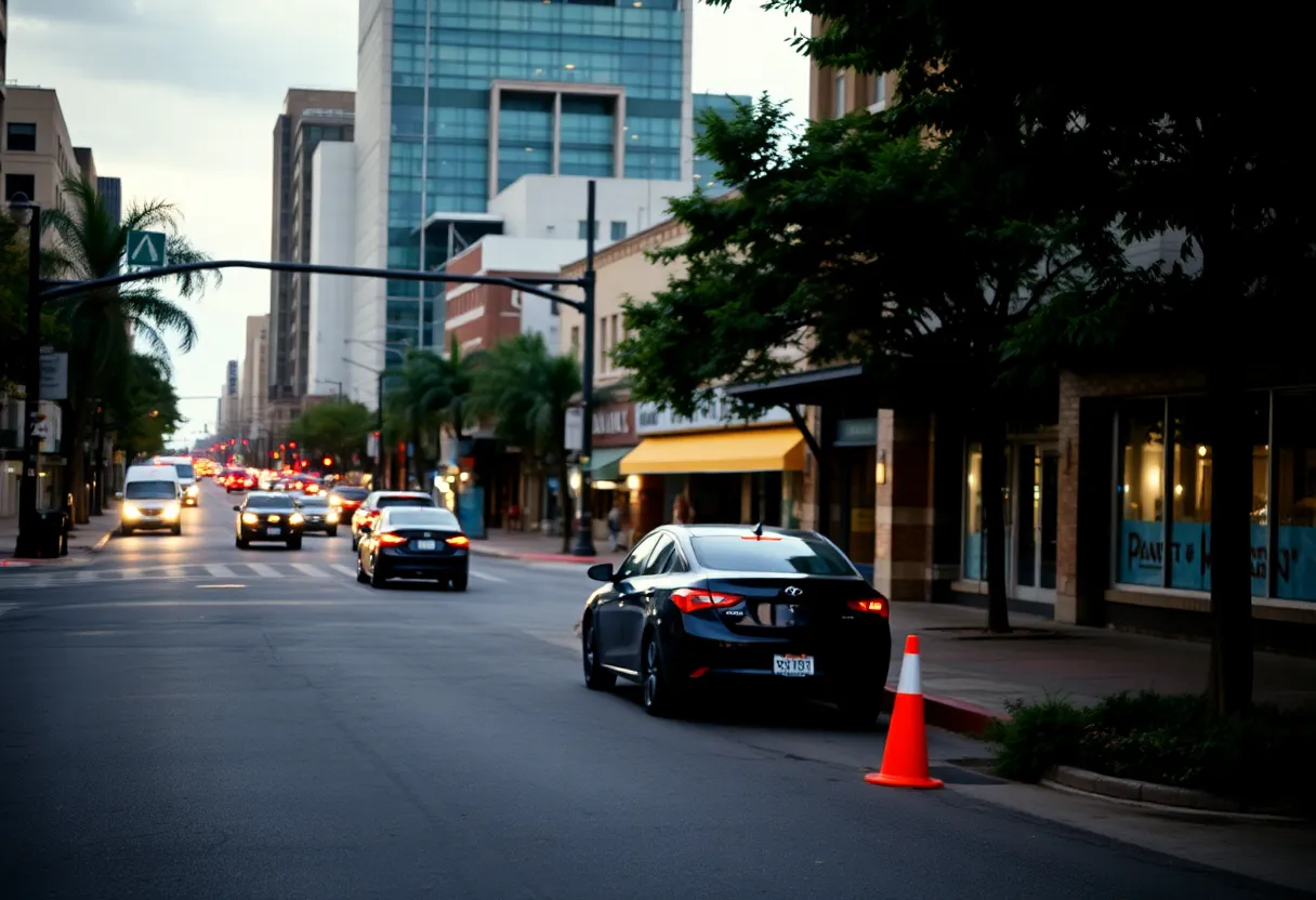 A reflective city street in San Antonio highlighting community safety concerns