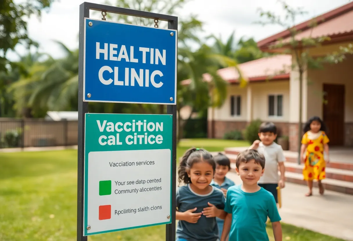 Children near a vaccination clinic in San Antonio