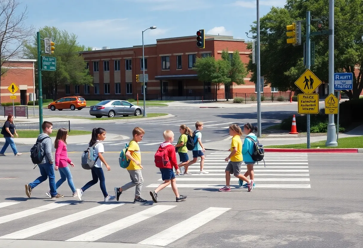 Students crossing the street safely near East Central High School
