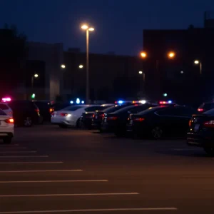 Police lights in a parking lot near a nightclub in San Antonio.