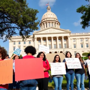 Demonstrators outside the Texas State Capitol advocating for immigration reform.