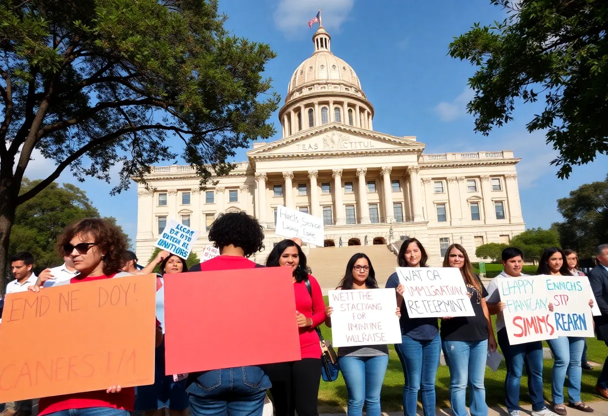 Demonstrators outside the Texas State Capitol advocating for immigration reform.