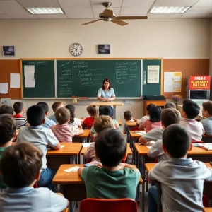 A vibrant classroom in Texas with students and a teacher engaging in learning.
