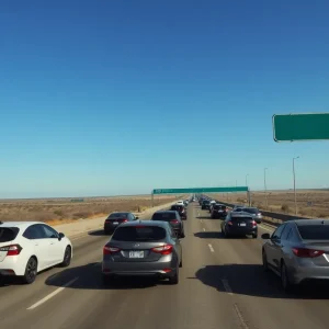 Cars traveling on a Texas highway during Memorial Day weekend.