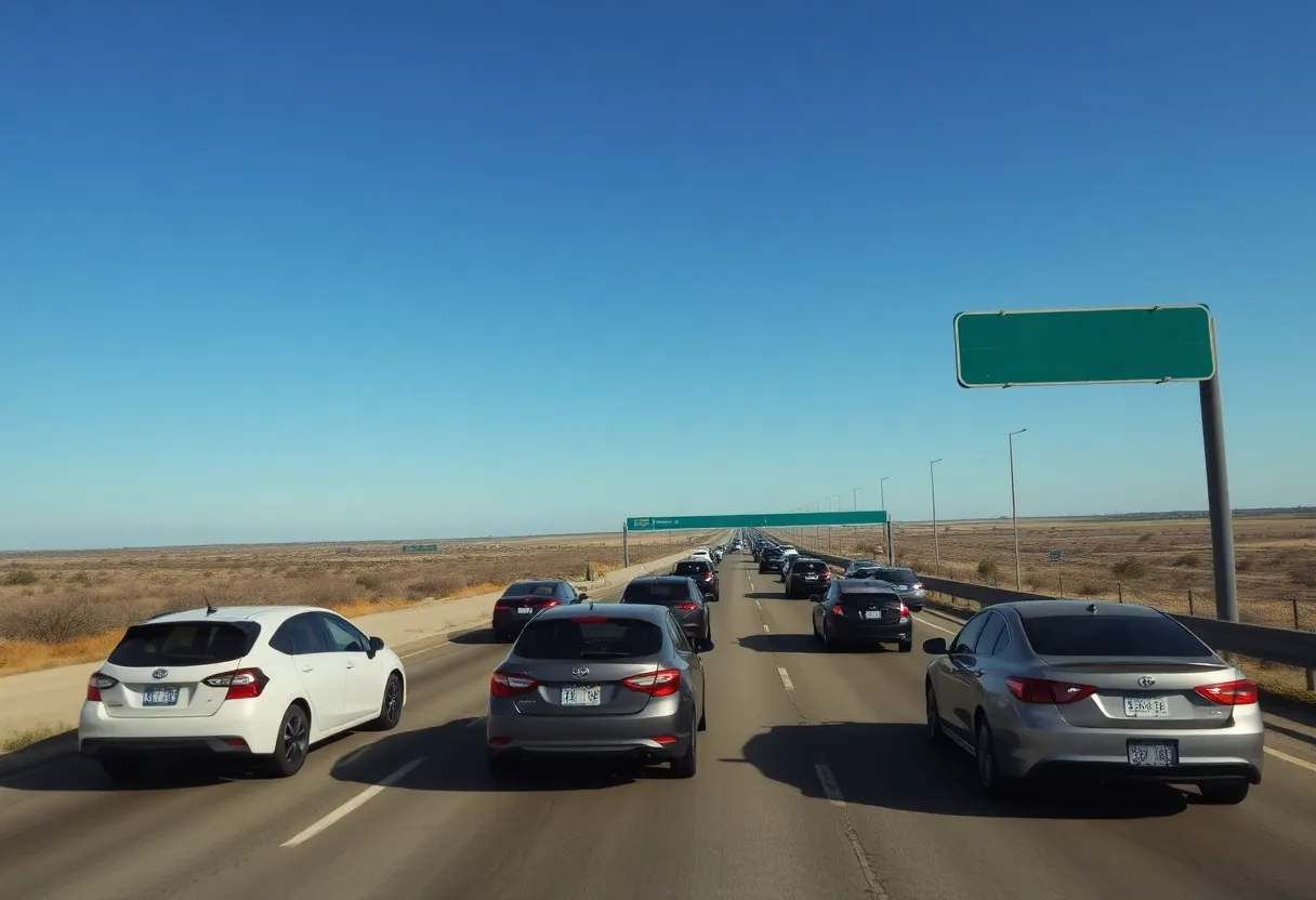 Cars traveling on a Texas highway during Memorial Day weekend.