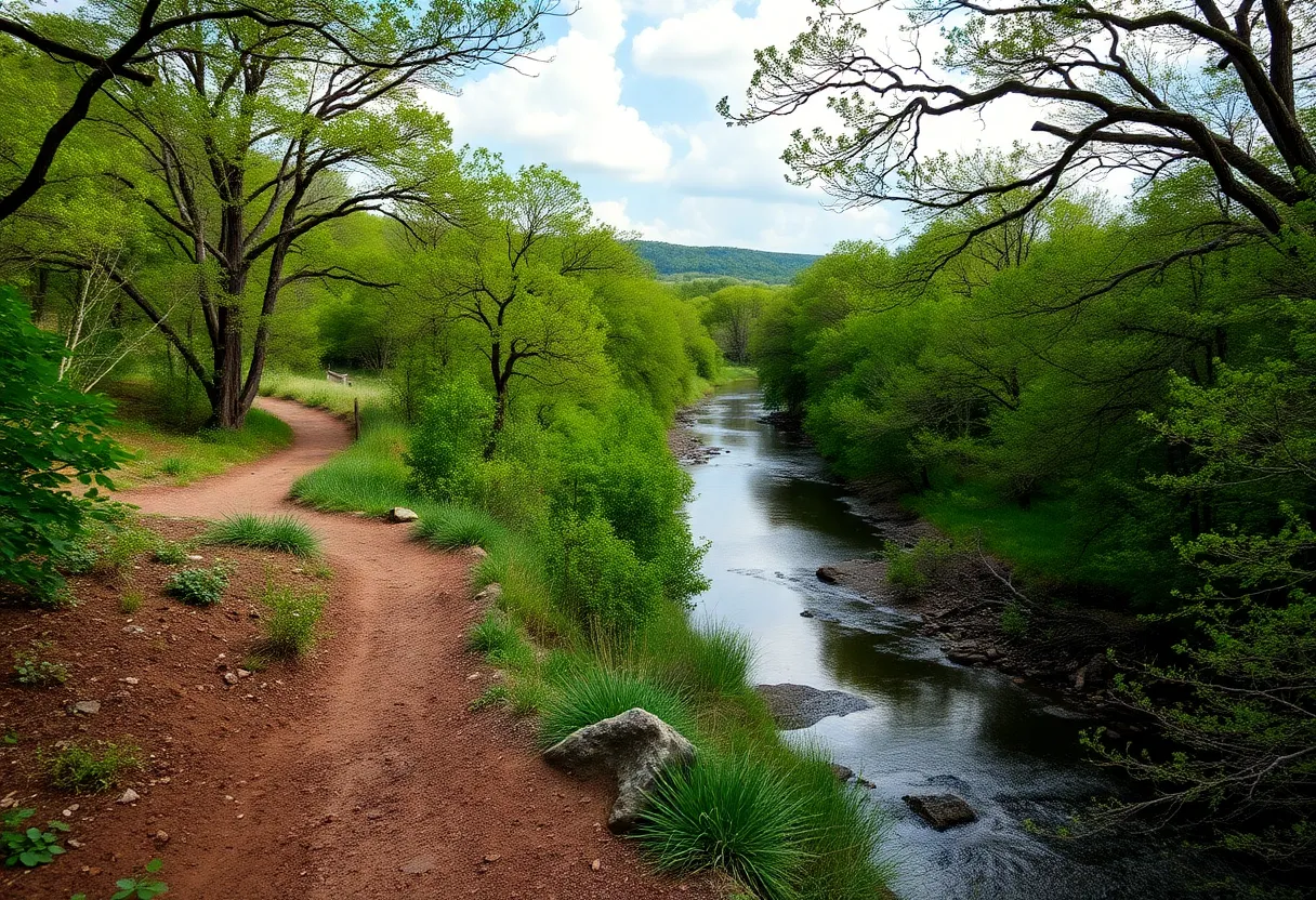 Scenic view of Texas wilderness with trails and a river