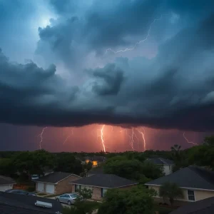 Dramatic thunderstorm clouds and lightning over San Antonio