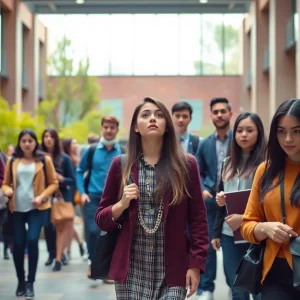 Students and faculty in a university setting expressing concern over recent events.