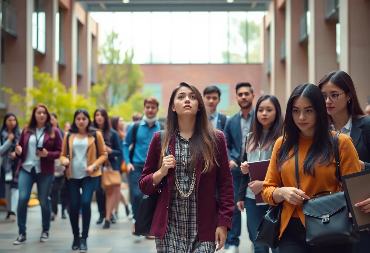 Students and faculty in a university setting expressing concern over recent events.