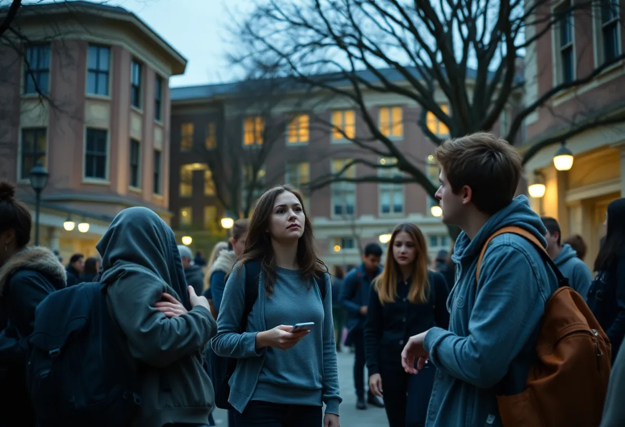 Students discussing recent shocking arrest at UTSA