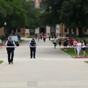 UTSA campus with police presence