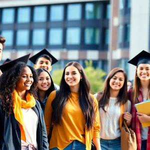 High school students celebrating admission to university