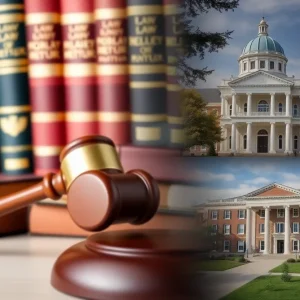 A representation of legal proceedings related to a university investigation.