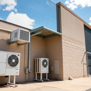 Exterior view of Bexar County Jail highlighting air conditioning units