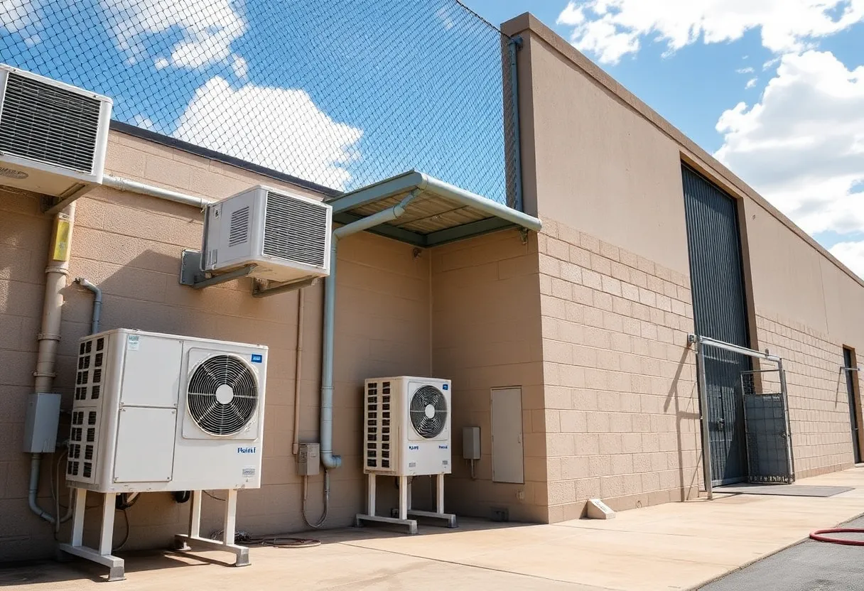 Exterior view of Bexar County Jail highlighting air conditioning units