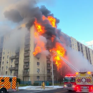 Firefighters battling a blaze at Broadstone Medical apartments in San Antonio