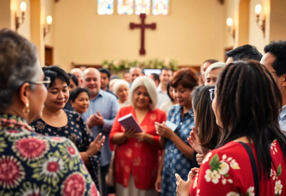 Community members gathering for a celebration of life service.