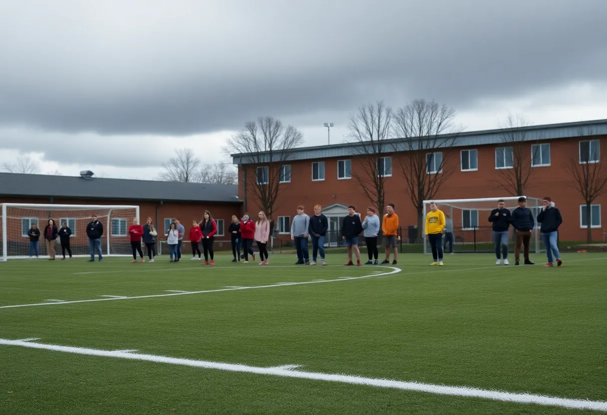 Central Catholic High School campus with soccer field