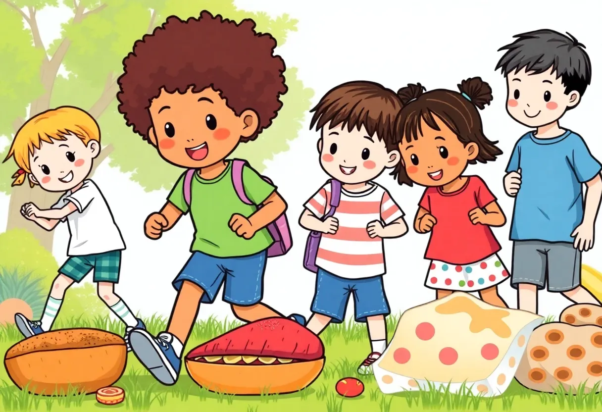 Diverse children playing outside and being active.