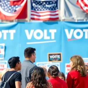 Diverse community members engaging in a political campaign gathering.