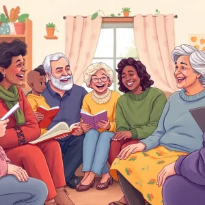 Group of individuals engaging in heartfelt storytelling and laughter.