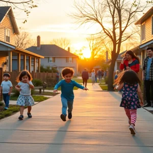 Children playing in a warm neighborhood