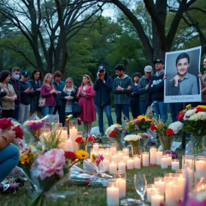 Community members gathering in remembrance of a young student lost to violence.